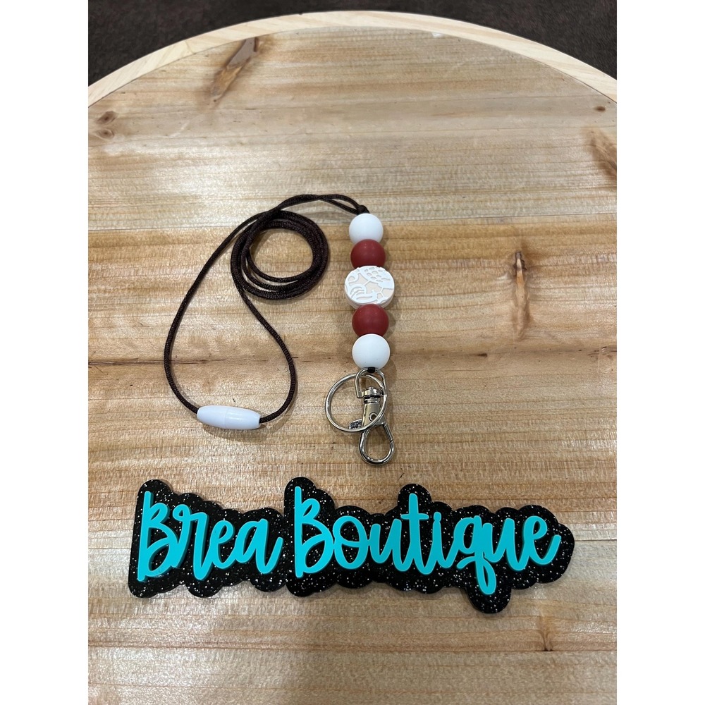 Lace Burgundy Ivory White 20" Lanyard‎ Silicone Bead Lobster Clasp Teacher
